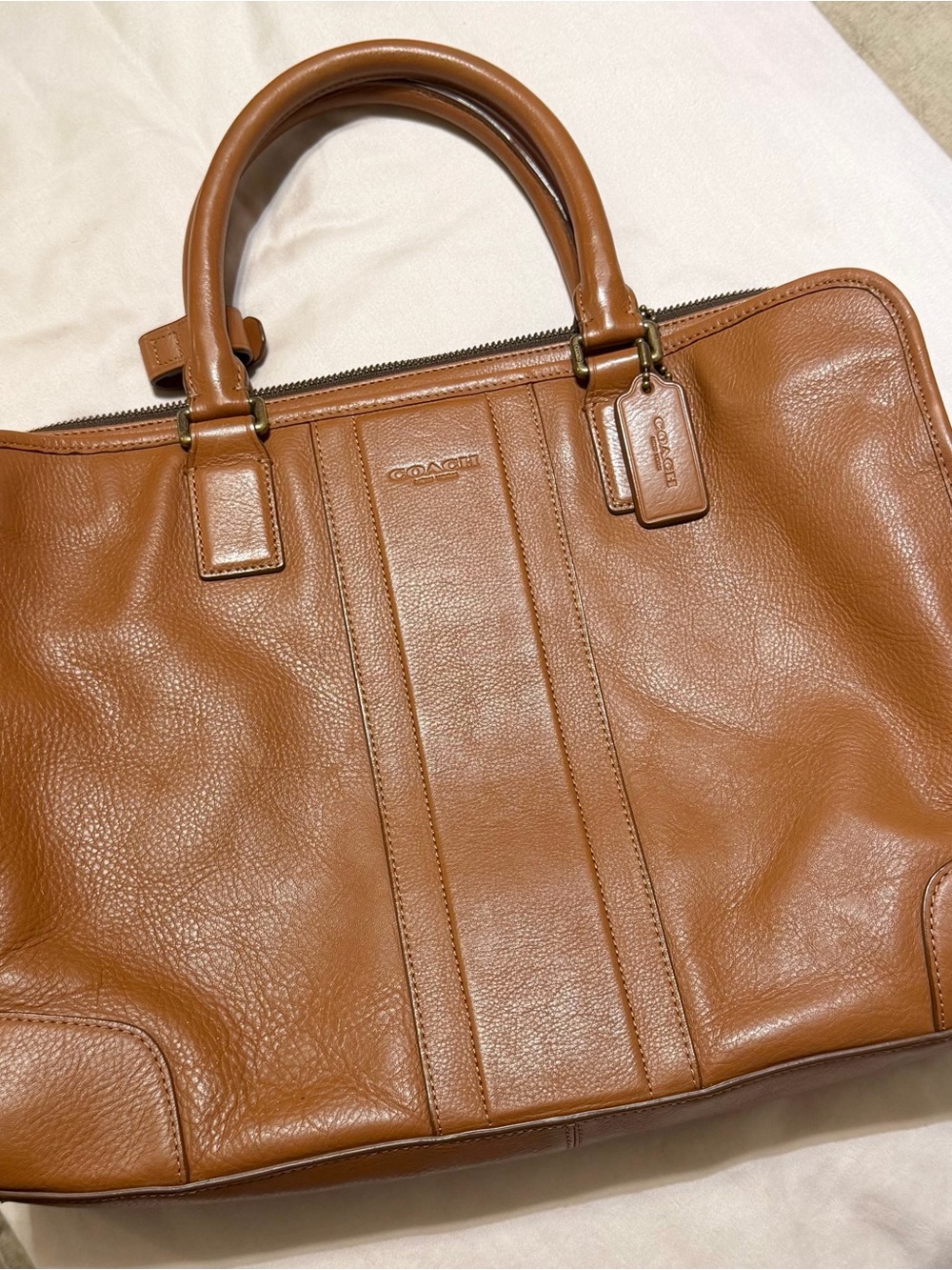 Coach Men's Tan Pebbled Leather Briefcase